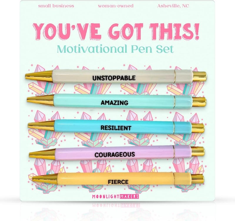 Moonlight Makers Funny Pens — Cute Motivational Pens with Sayings and Affirmations, Black Ink Ballpoint Pens, Office Desk Accessories for Women, Coworkers, Friends, Gift Ideas, Set of 5, You Got This - Image 1